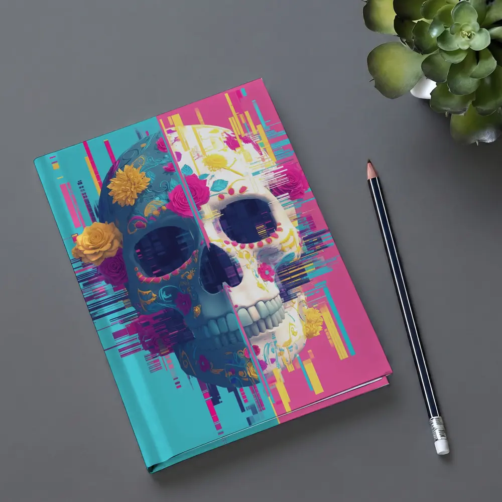 Glitch Sugar Skull Floral Split Design – Notebooks
