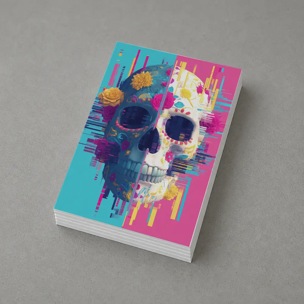 Glitch Sugar Skull Floral Split Design – Postcards
