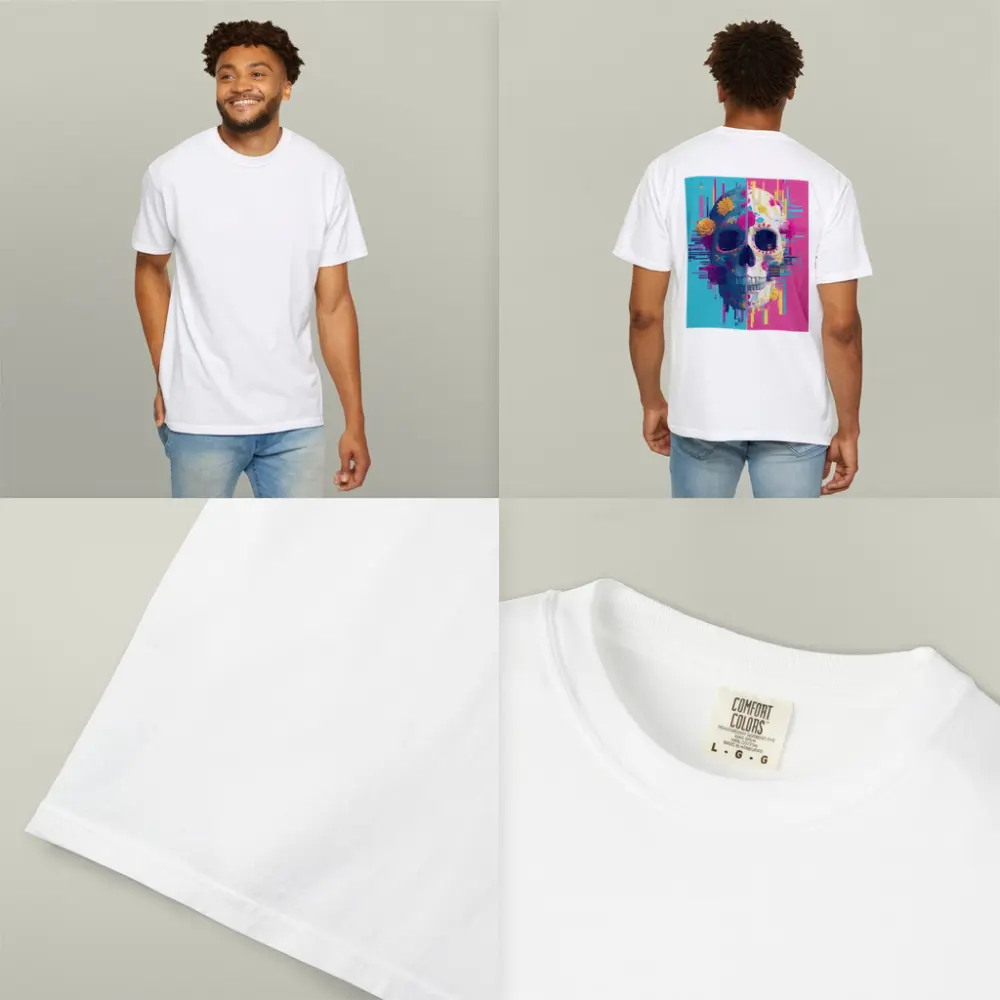 Glitch Sugar Skull Floral Split Design – T-Shirts