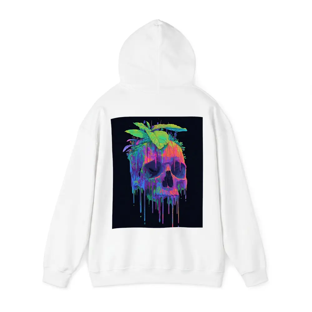 Neon Skull With Tropical Plants Black Background – Hoodies