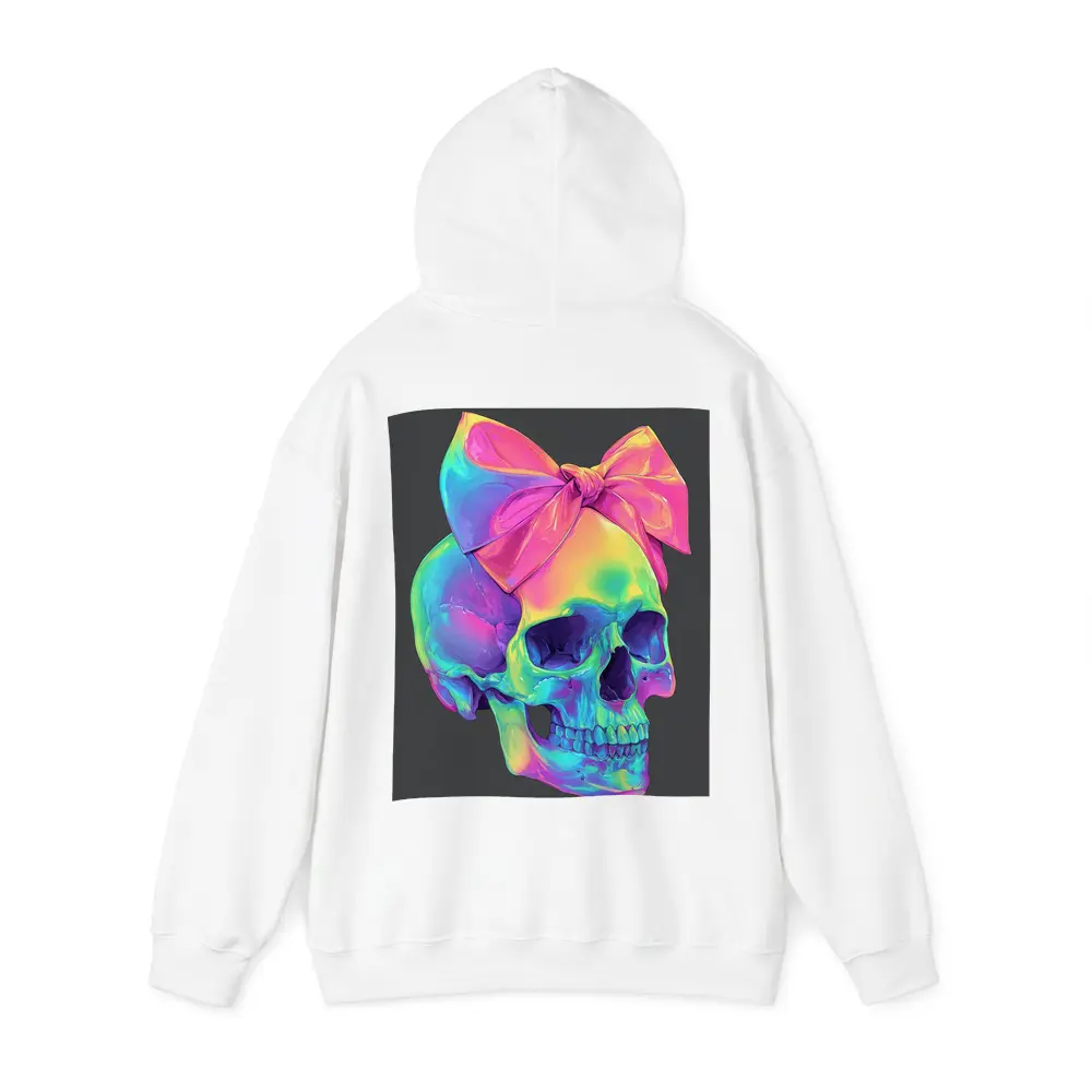 Rainbow Skull With Pink Bow Dark Background – Hoodies