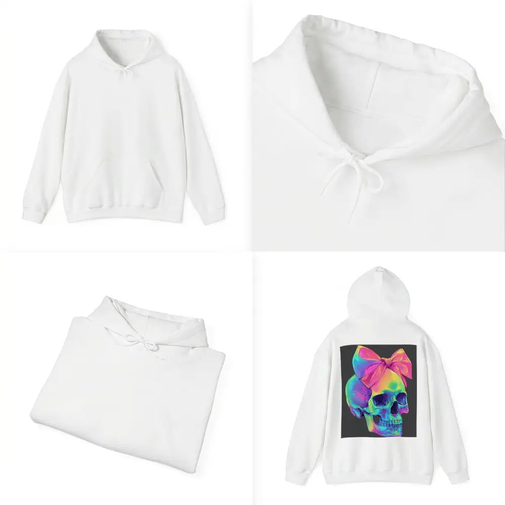 Rainbow Skull With Pink Bow Dark Background – Hoodies