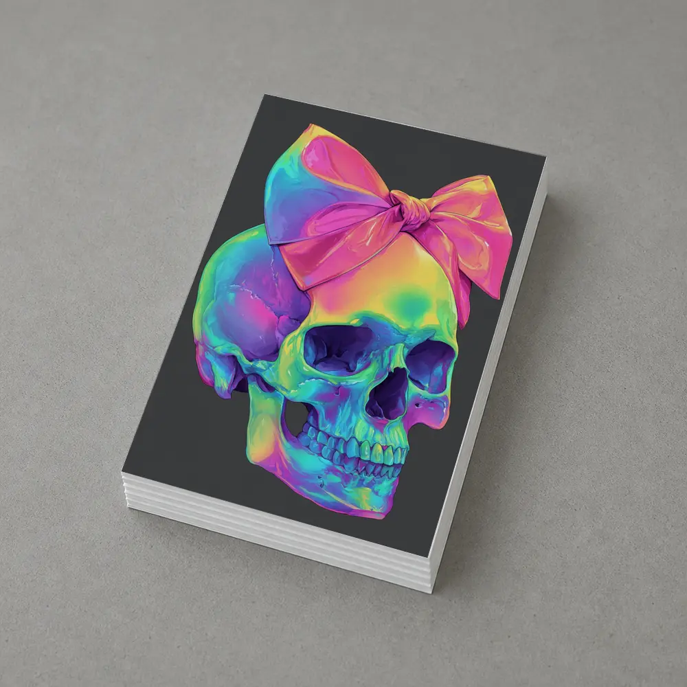 Rainbow Skull With Pink Bow Dark Background – Postcards