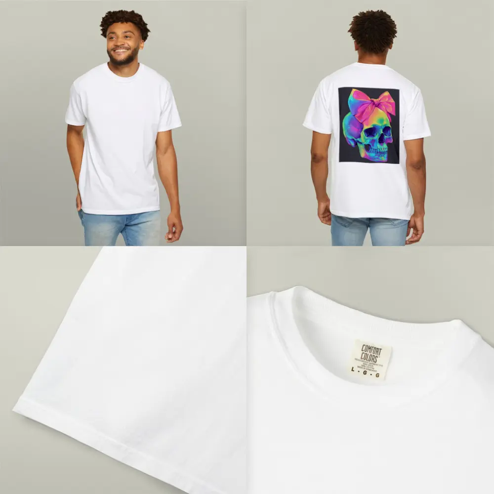 Rainbow Skull With Pink Bow Dark Background – T-Shirts
