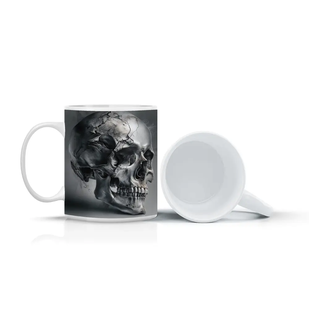 Cracked Metallic Skull Dark Gray Background – Mugs
