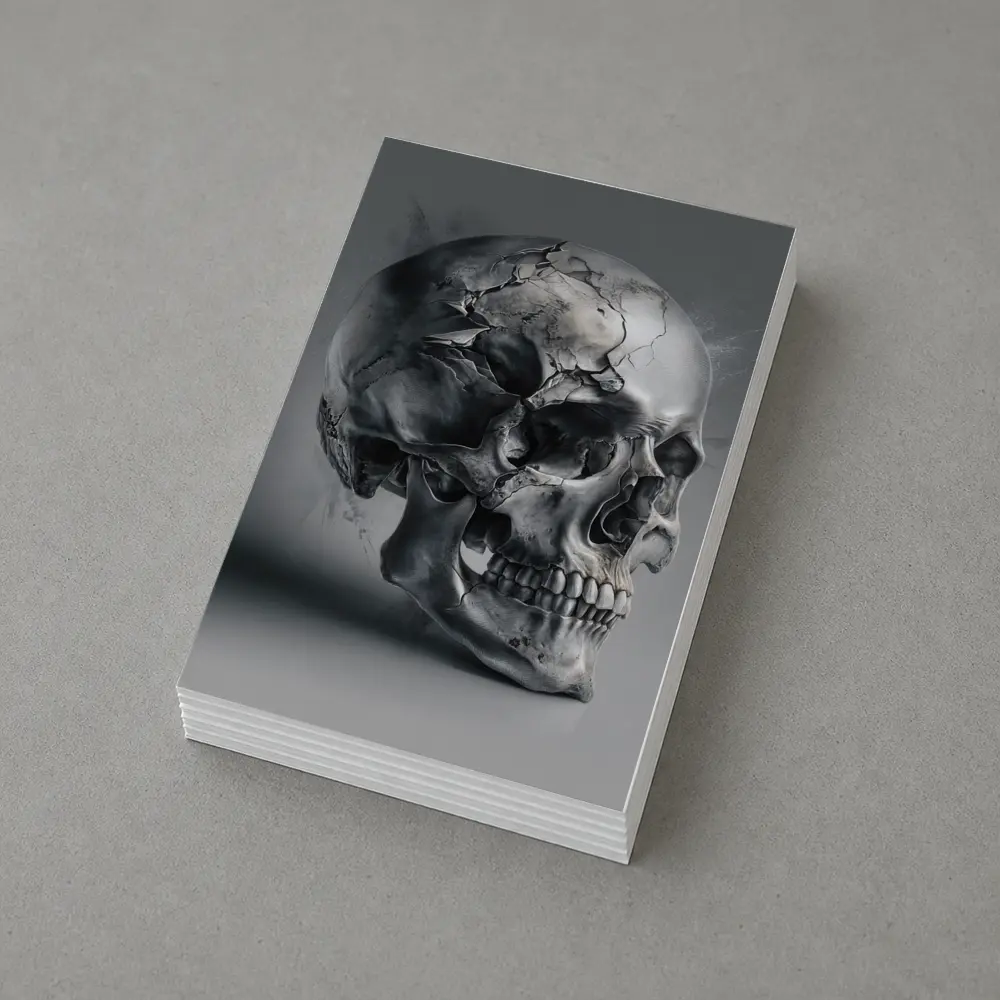 Cracked Metallic Skull Dark Gray Background – Postcards
