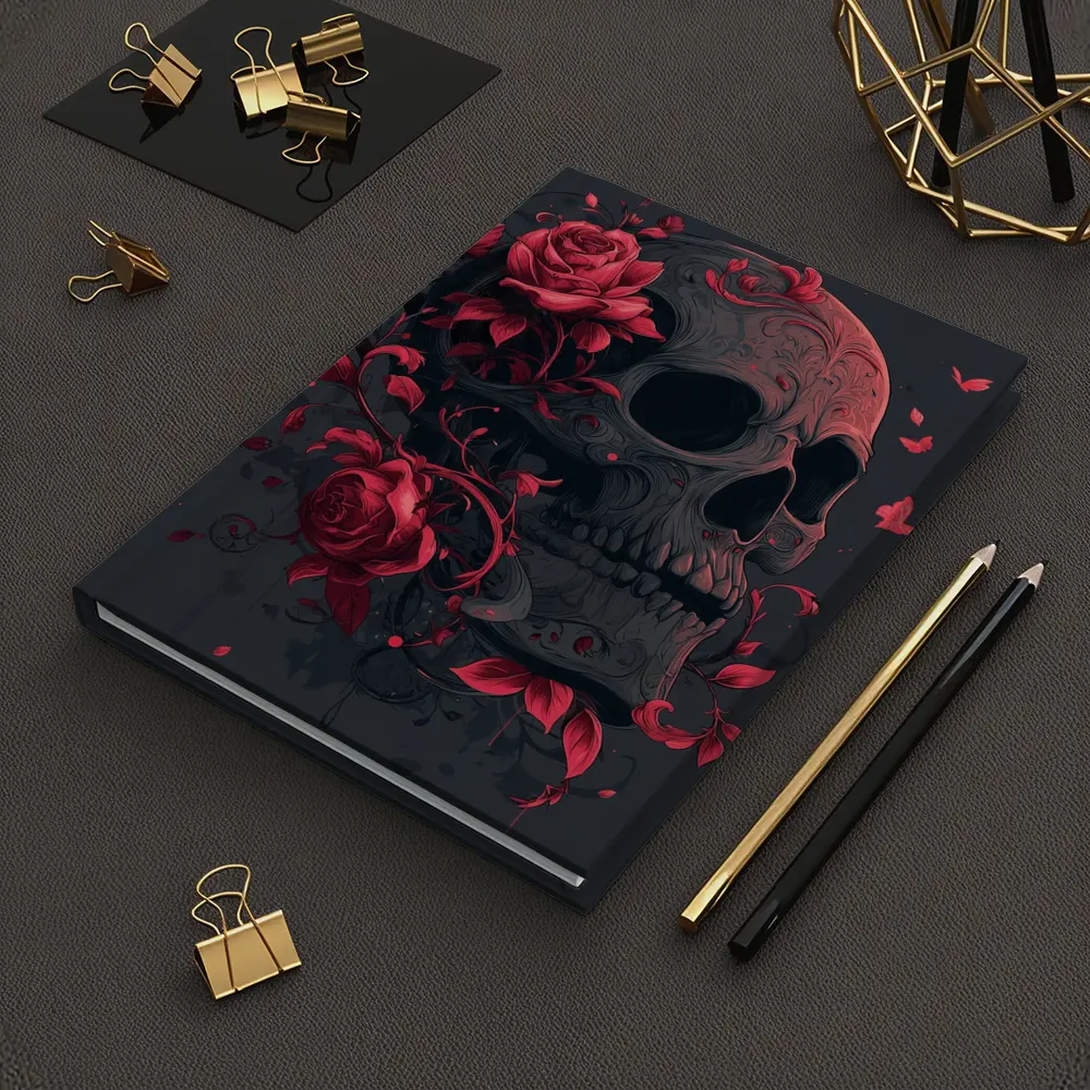 Dark Skull With Red Roses Gothic Art – Notebooks