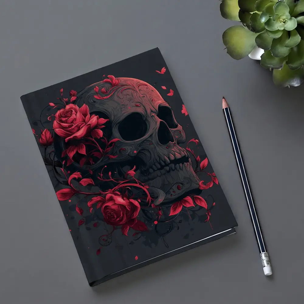 Dark Skull With Red Roses Gothic Art – Notebooks