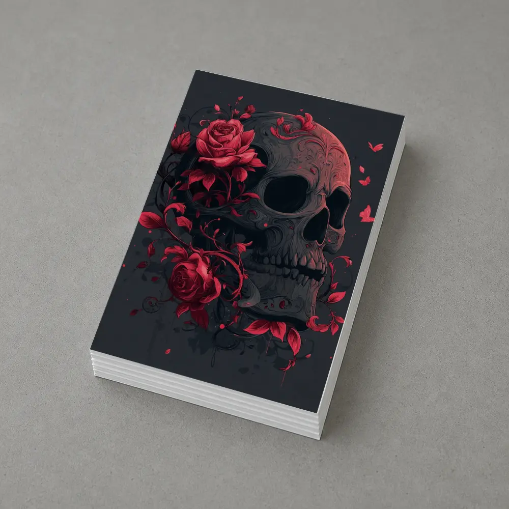 Dark Skull With Red Roses Gothic Art – Postcards