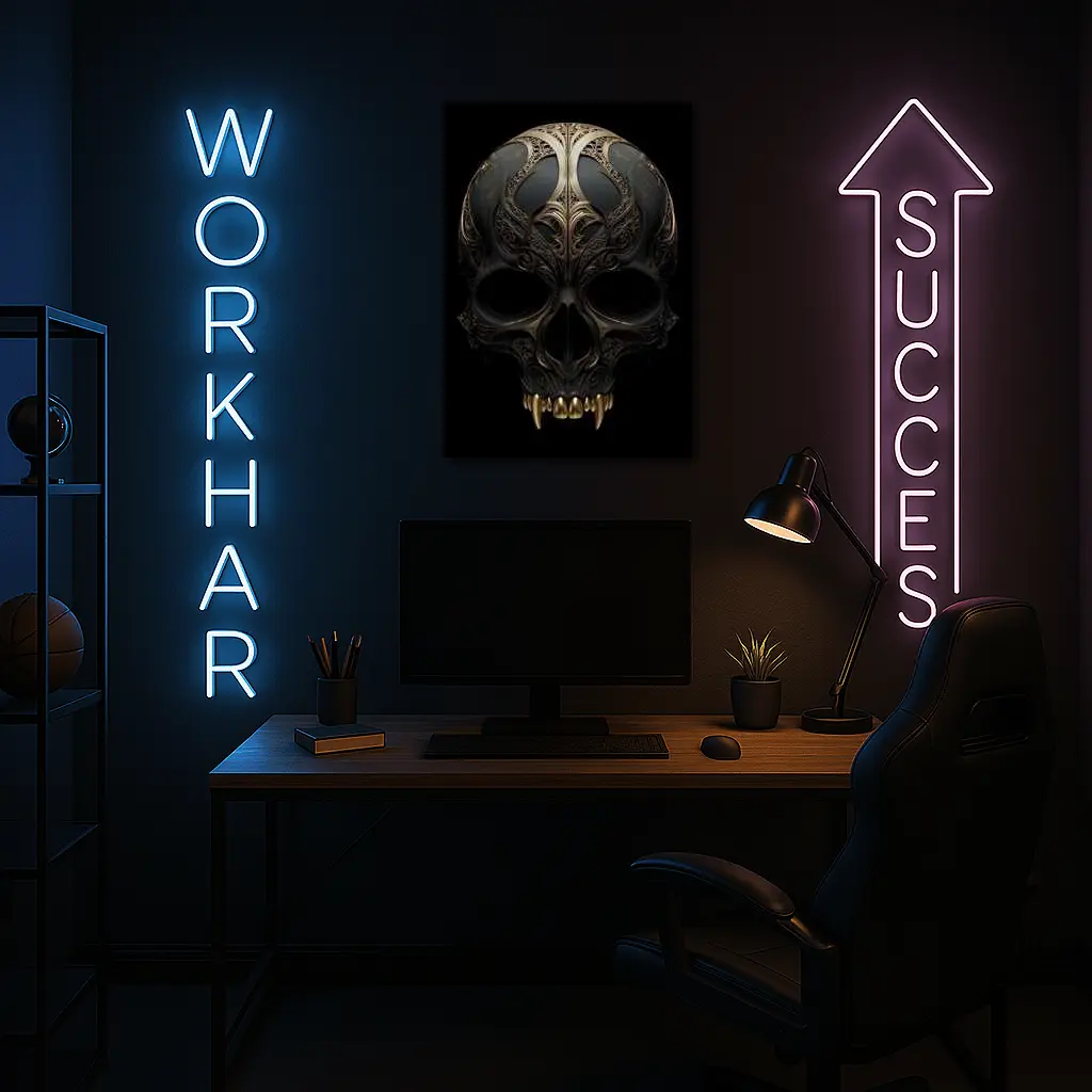 Dark Gothic Skull Gold Ornate Black Background – Wall Art
