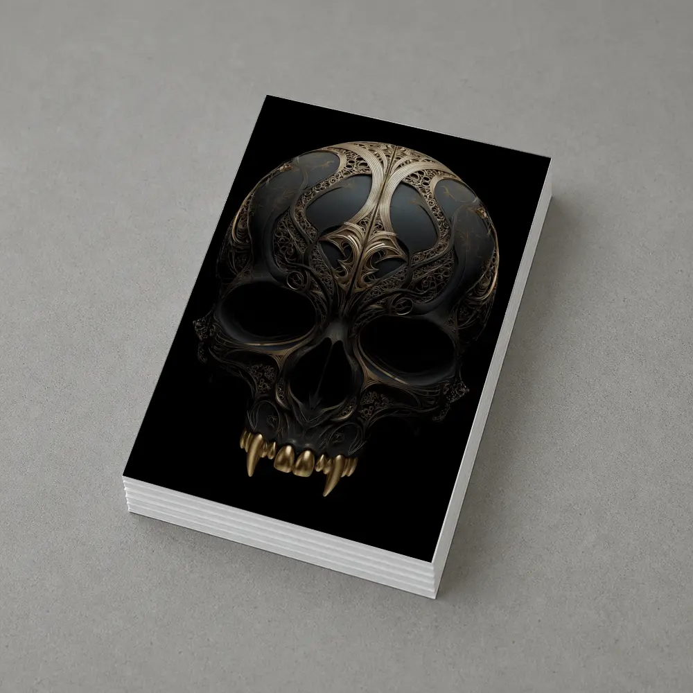 Dark Gothic Skull Gold Ornate Black Background – Postcards