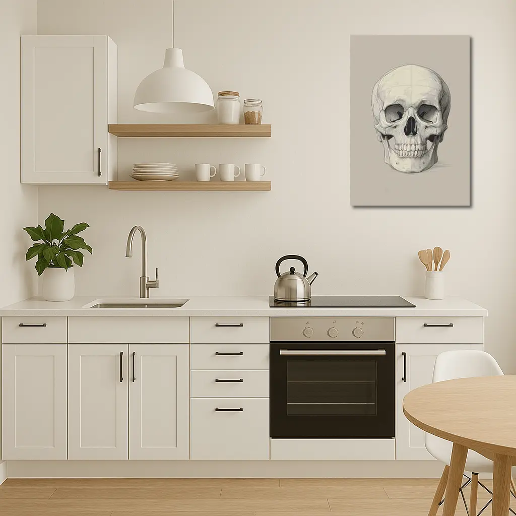 Human Skull Detailed Sketch Beige Background – Wall Art