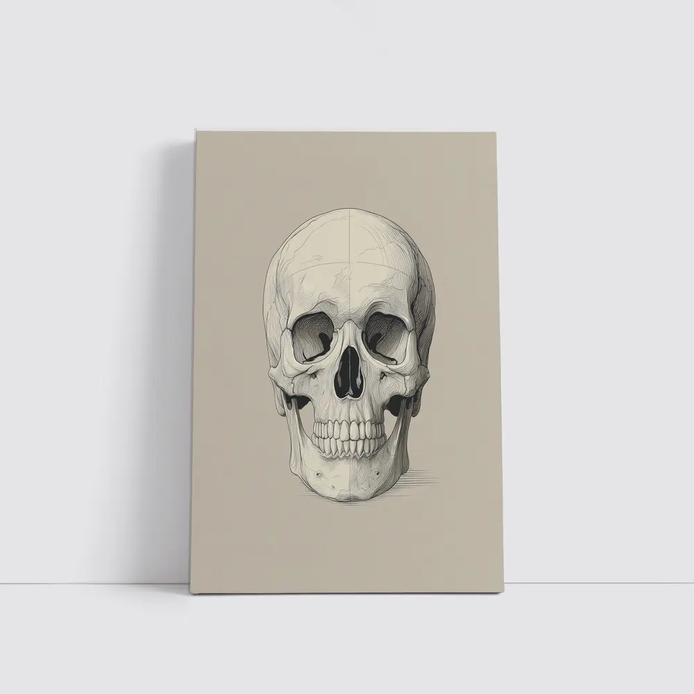 Human Skull Detailed Sketch Beige Background – Wall Art