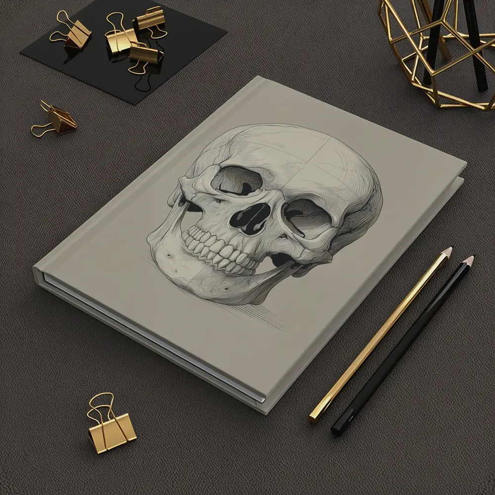 Human Skull Detailed Sketch Beige Background – Notebooks