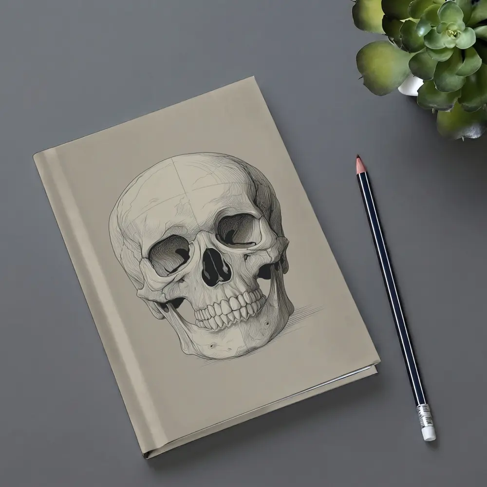 Human Skull Detailed Sketch Beige Background – Notebooks