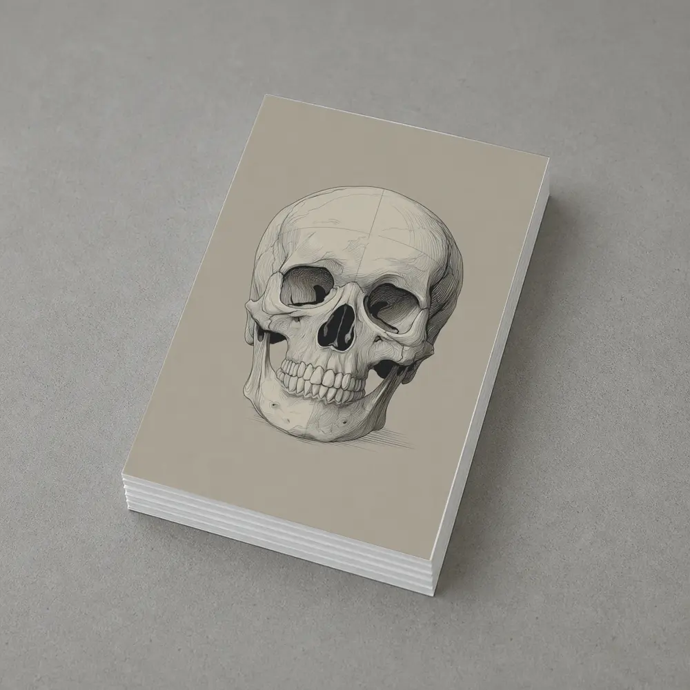 Human Skull Detailed Sketch Beige Background – Postcards