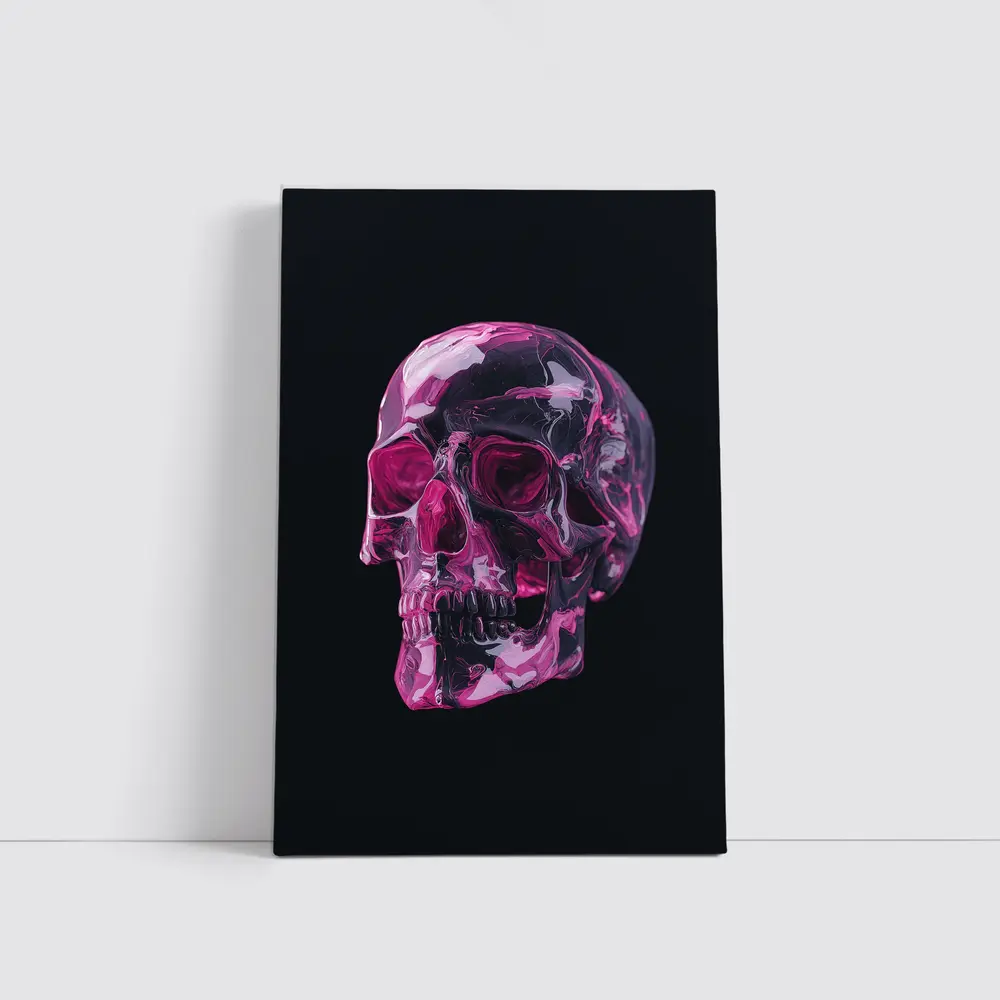 Pink Crystal Skull On Black Background – Wall Art