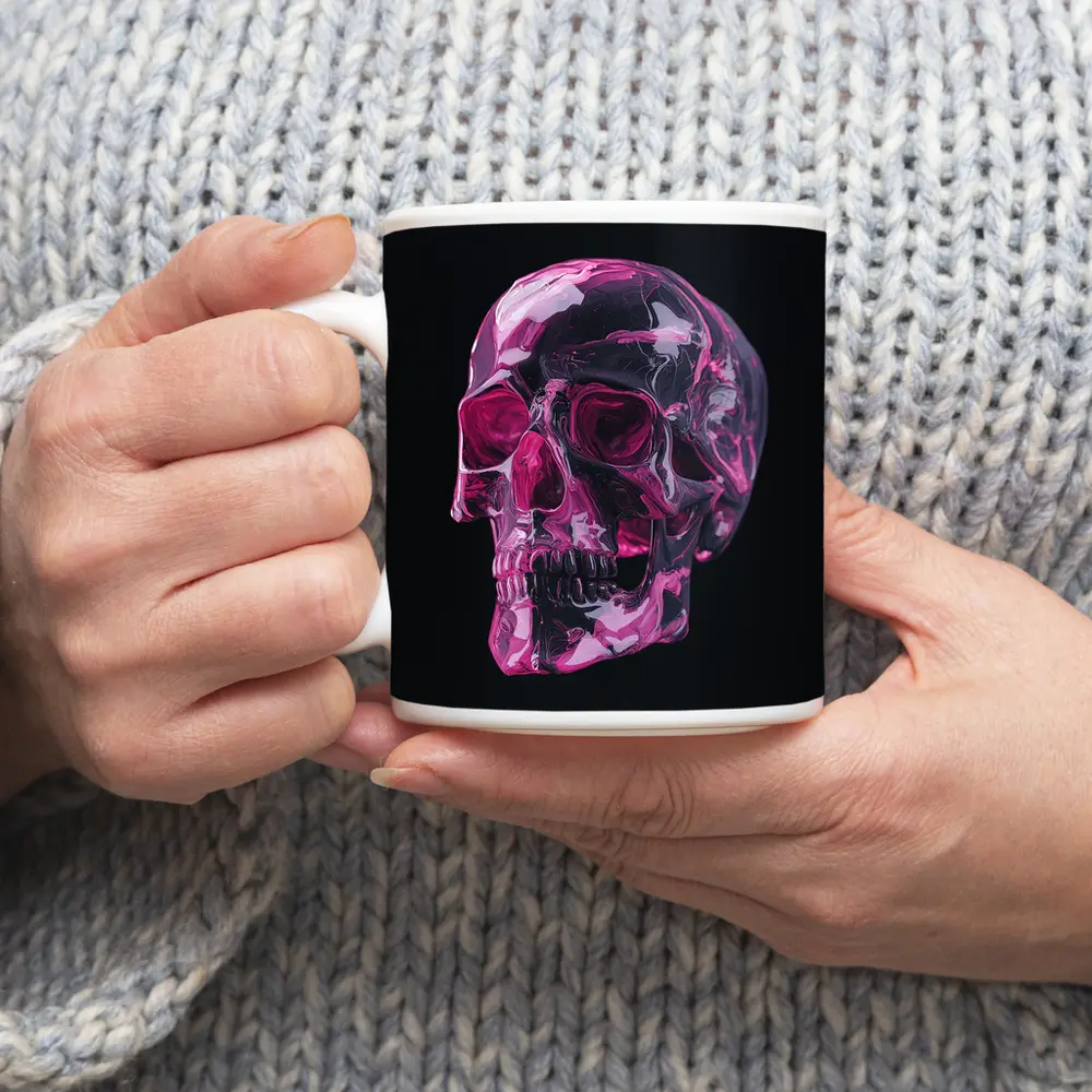 Pink Crystal Skull On Black Background – Mugs