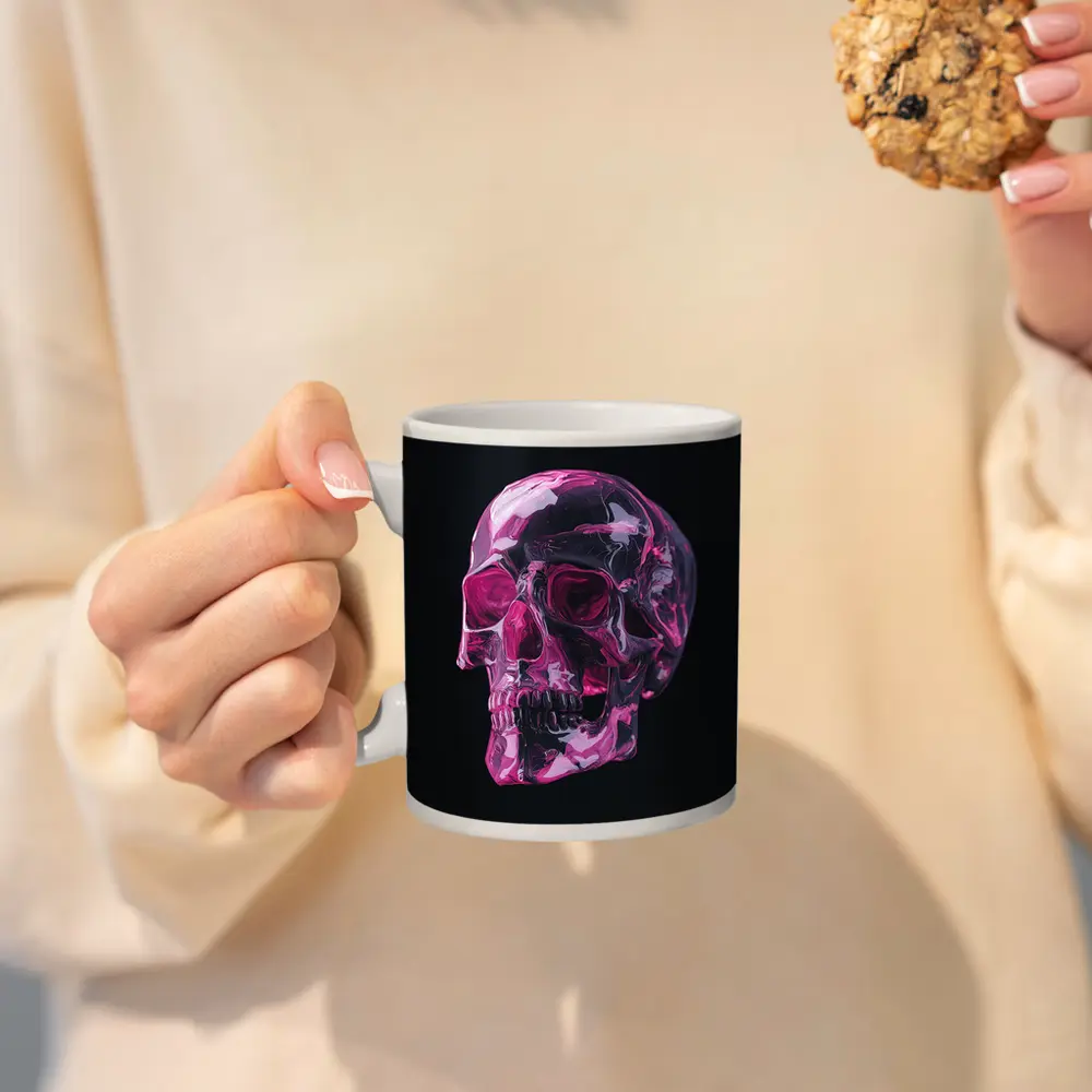 Pink Crystal Skull On Black Background – Mugs