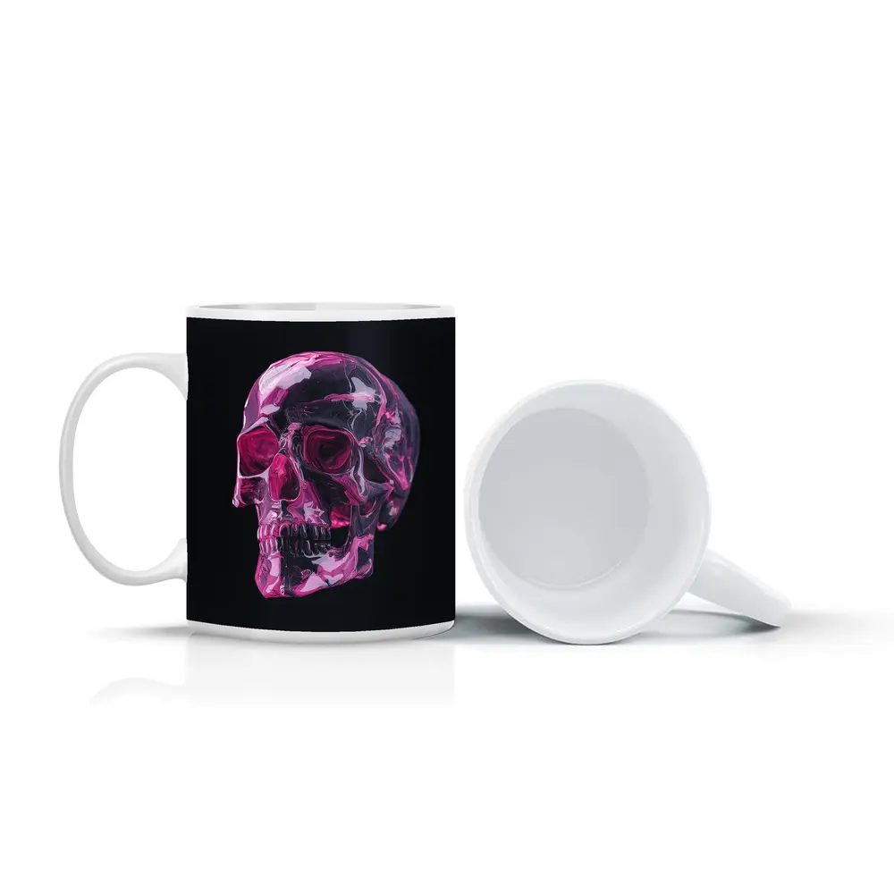 Pink Crystal Skull On Black Background – Mugs