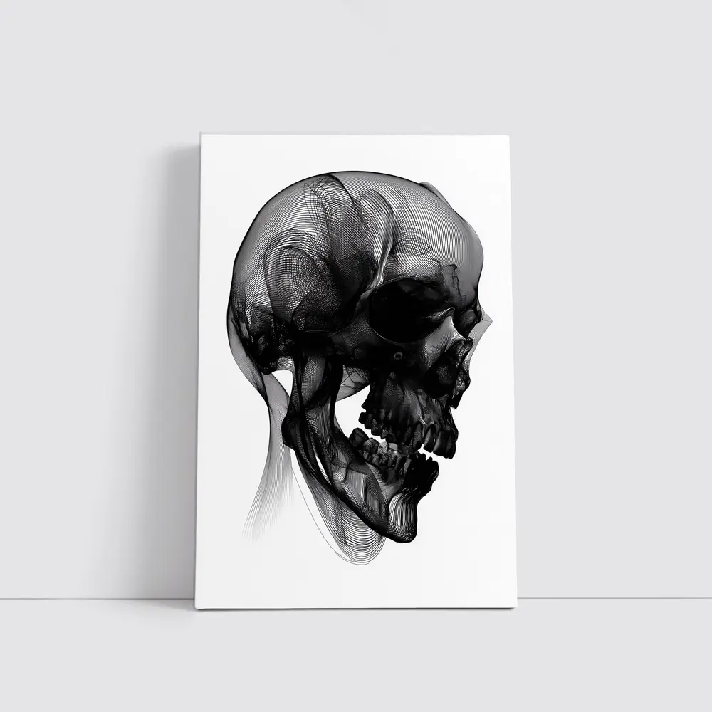 Black Mesh Wire Skull White Background Art – Wall Art
