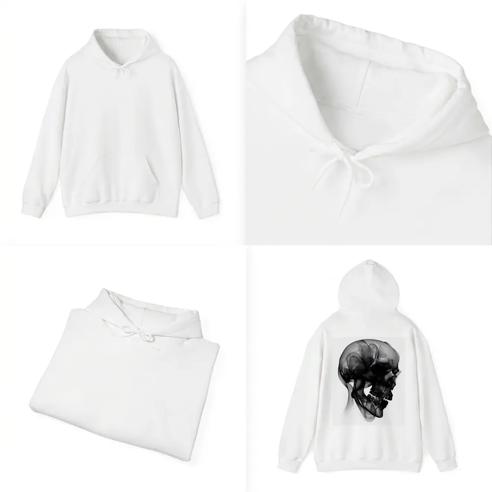 Black Mesh Wire Skull White Background Art – Hoodies