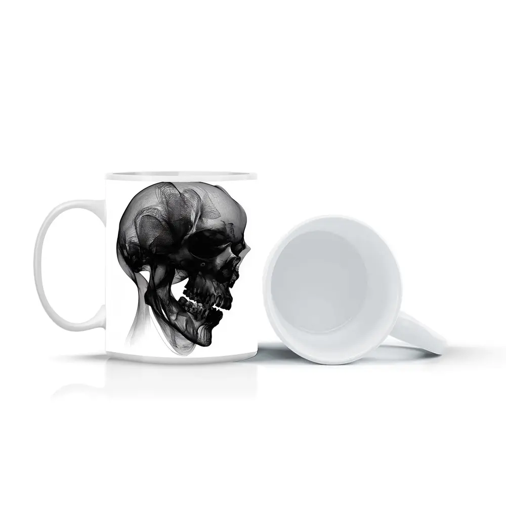 Black Mesh Wire Skull White Background Art – Mugs