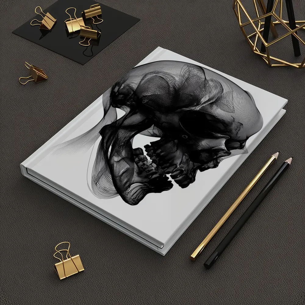 Black Mesh Wire Skull White Background Art – Notebooks
