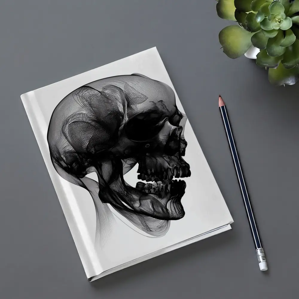 Black Mesh Wire Skull White Background Art – Notebooks