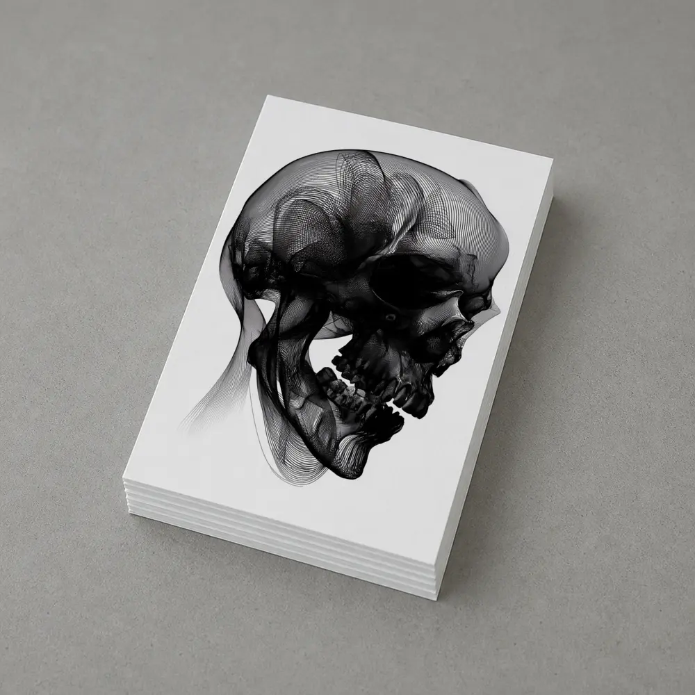 Black Mesh Wire Skull White Background Art – Postcards
