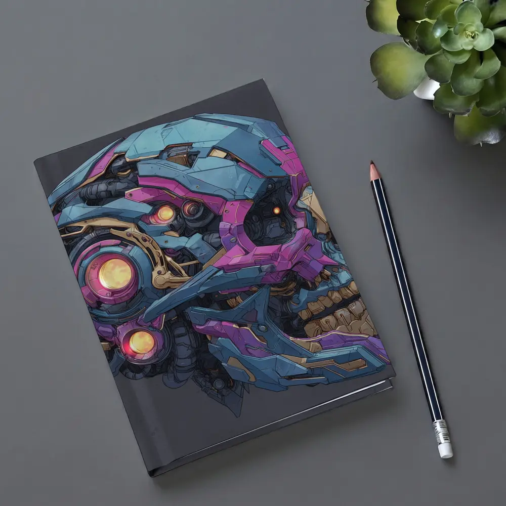 Cyberpunk Mechanical Skull Blue Purple Design – Notebooks
