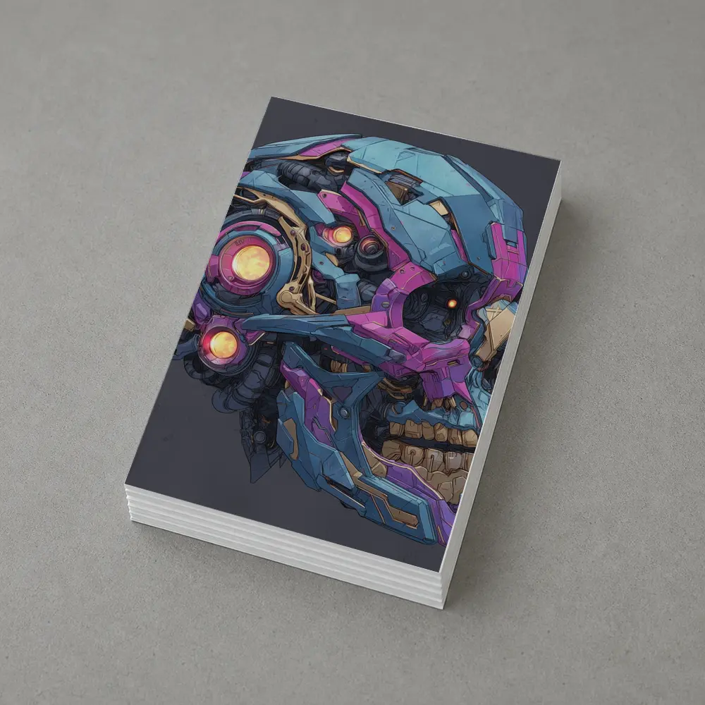 Cyberpunk Mechanical Skull Blue Purple Design – Postcards