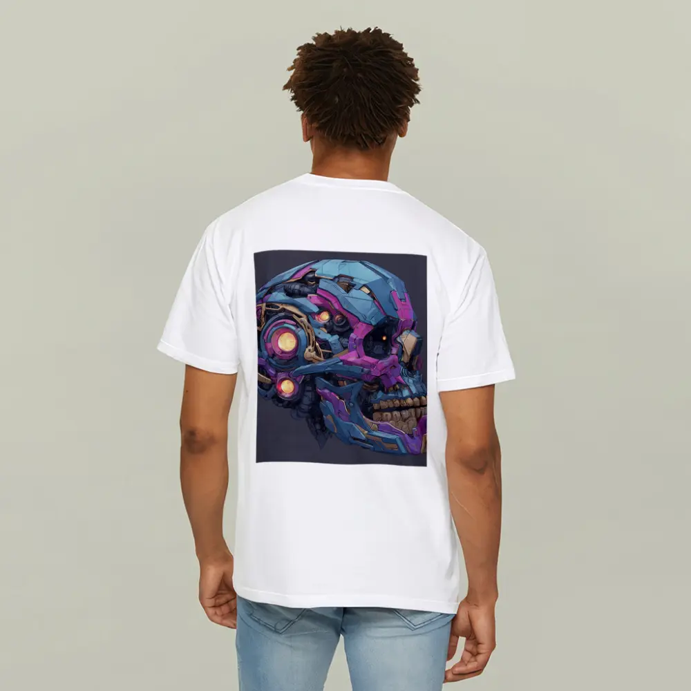 Cyberpunk Mechanical Skull Blue Purple Design – T-Shirts