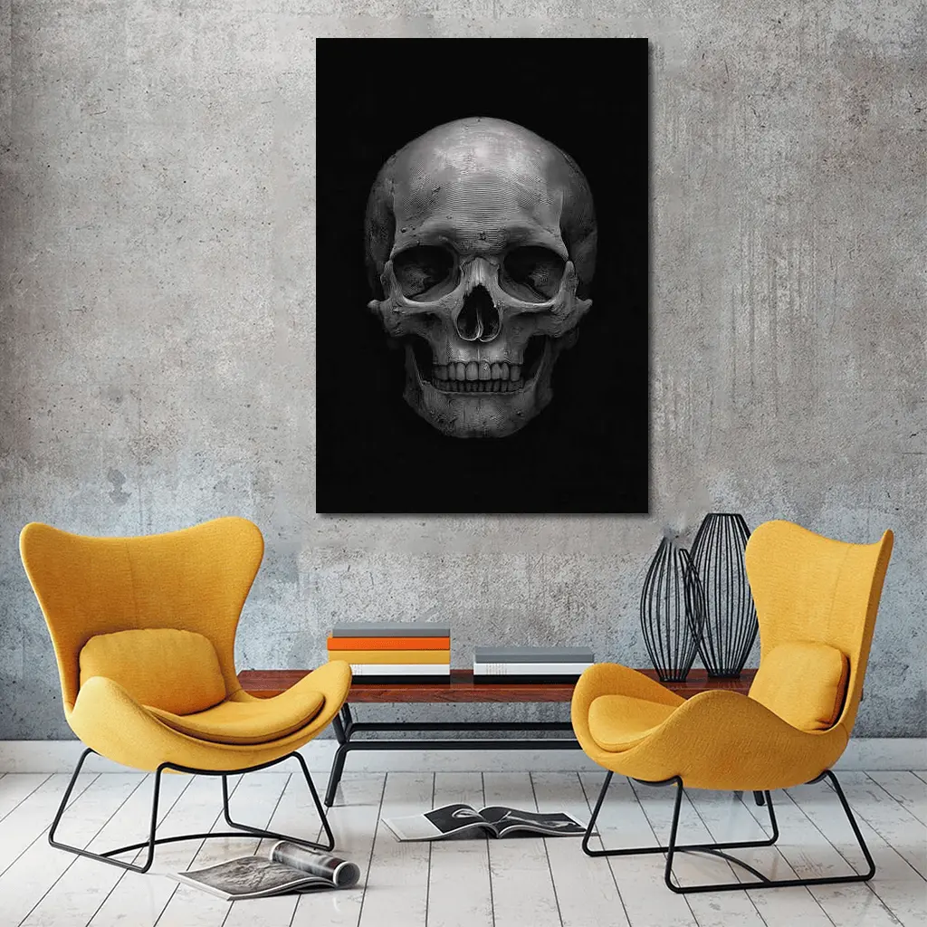 Human Skull Black Background Dark Art – Wall Art