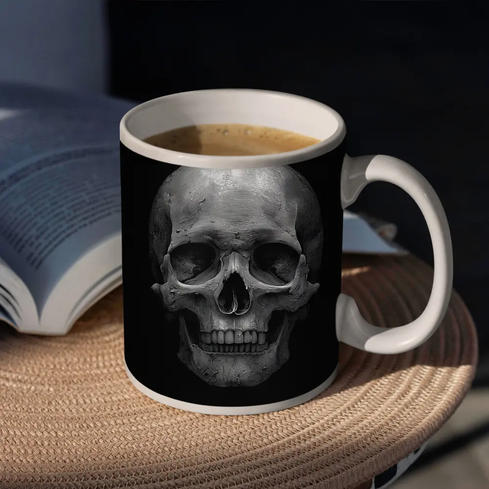Human Skull Black Background Dark Art – Mugs