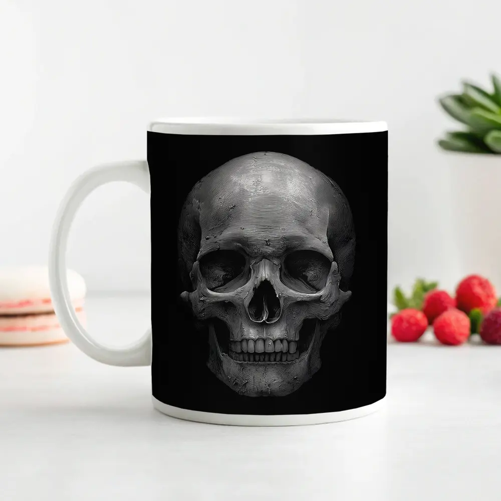 Human Skull Black Background Dark Art – Mugs