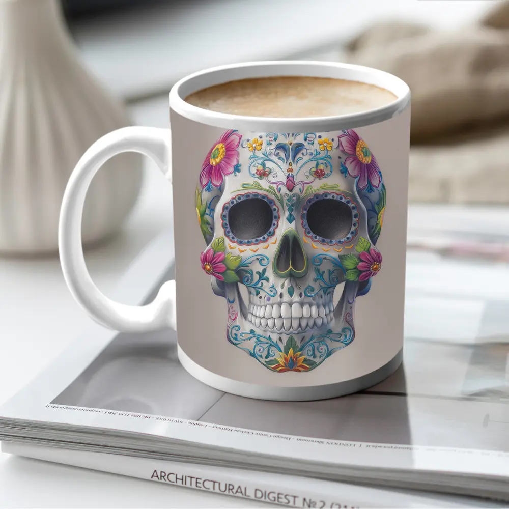 Sugar Skull Floral Day Of Dead Art – Mugs