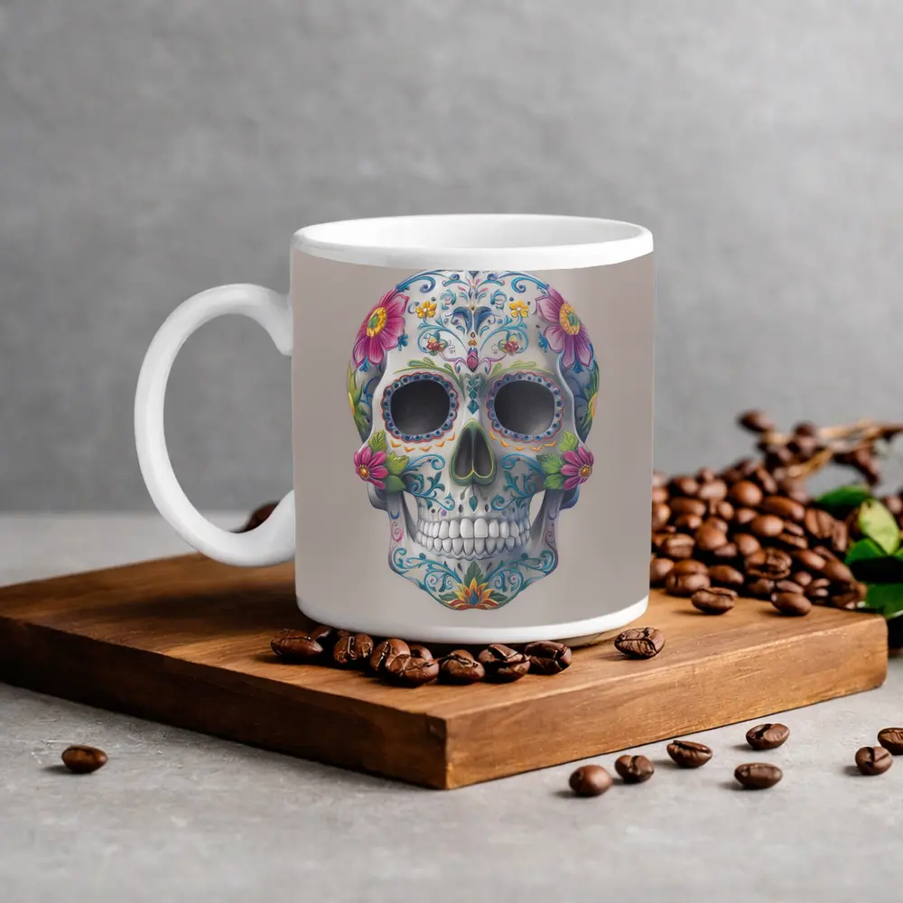 Sugar Skull Floral Day Of Dead Art – Mugs