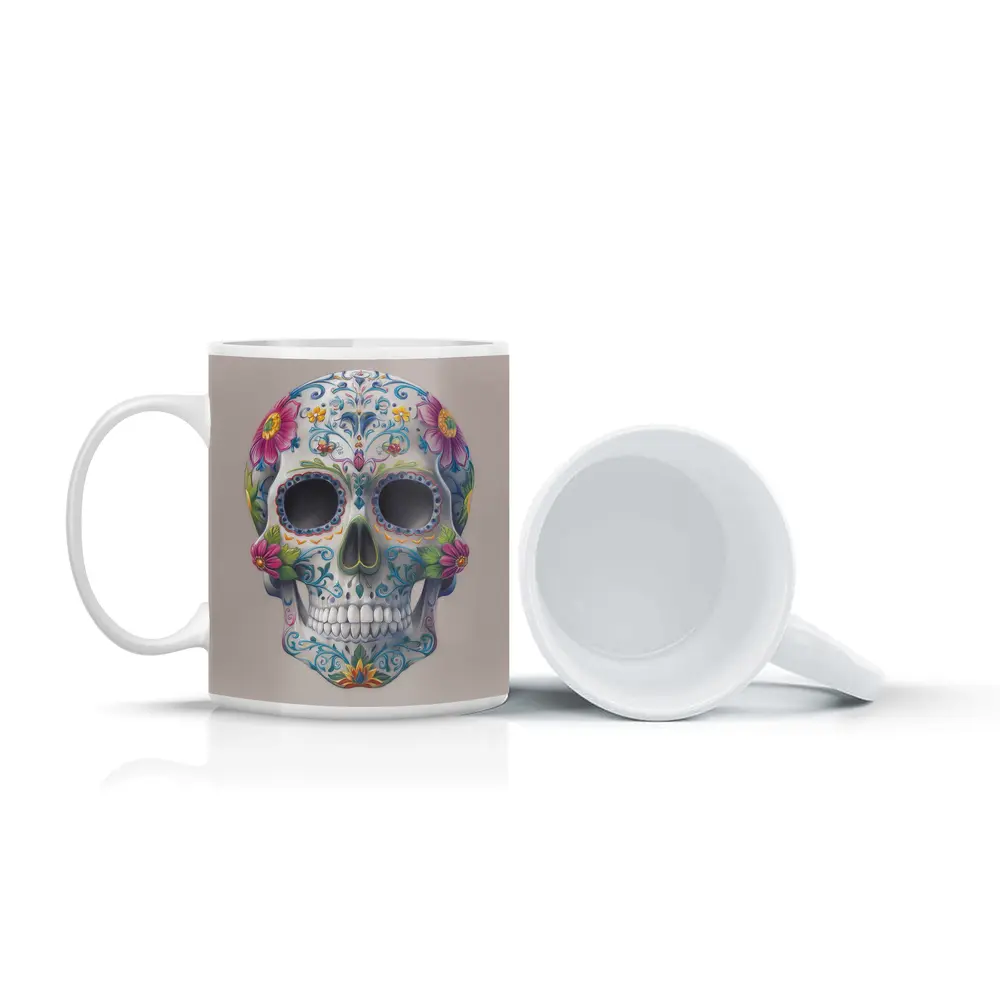 Sugar Skull Floral Day Of Dead Art – Mugs