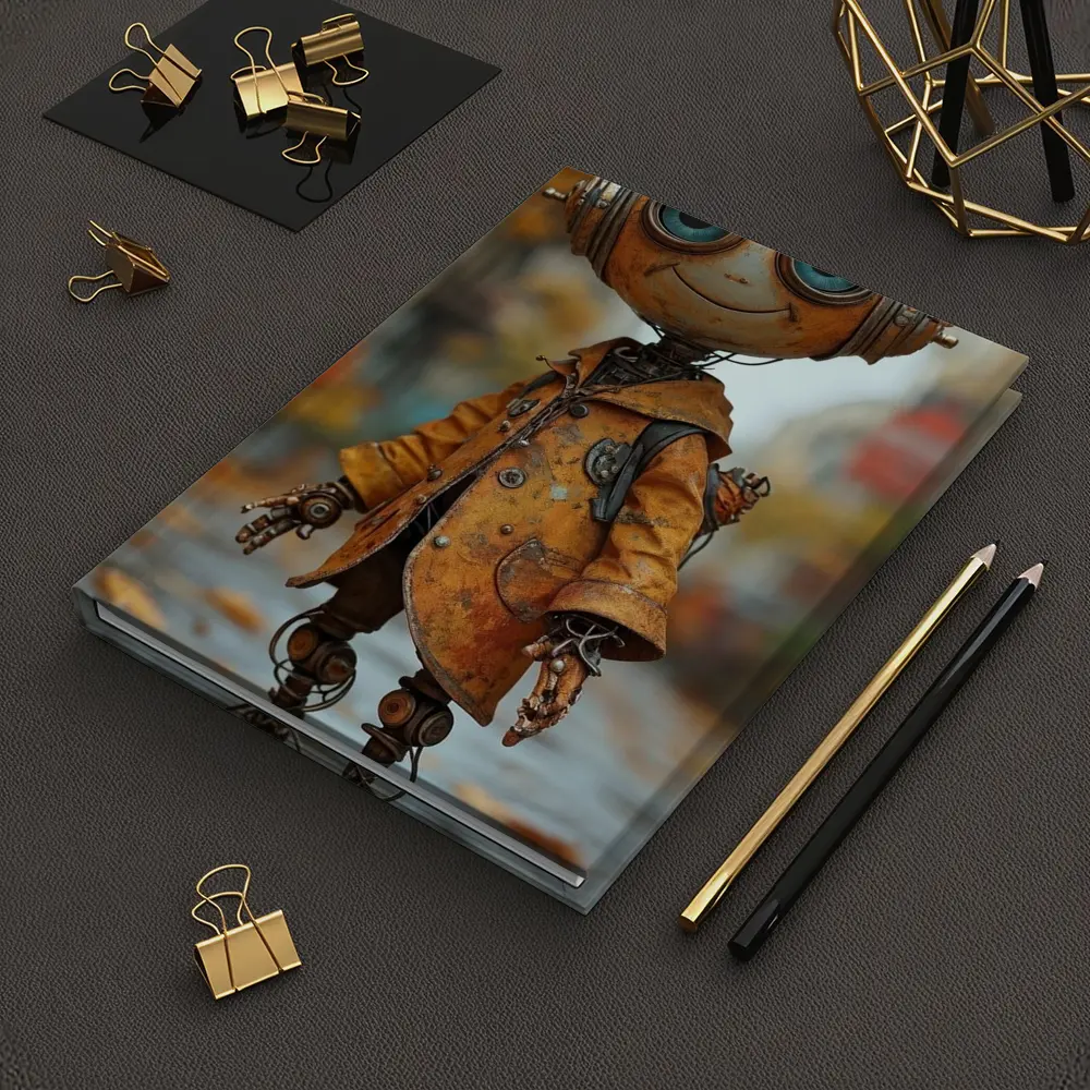 Rusty Robot Child Walking Autumn City Street – Notebooks