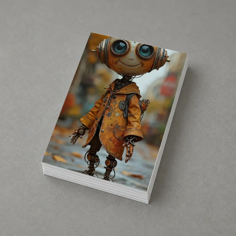 Rusty Robot Child Walking Autumn City Street – Postcards