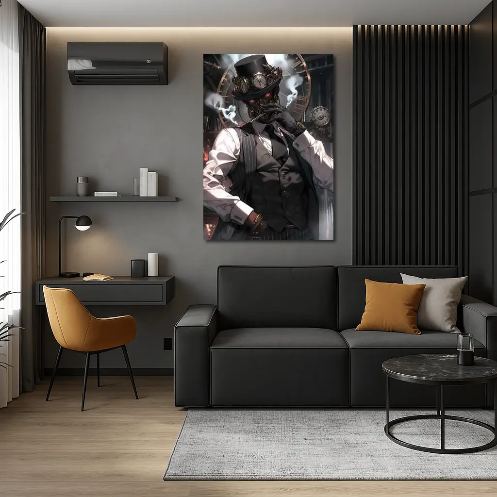 Steampunk Anime Gentleman With Clocks Background – Wall Art