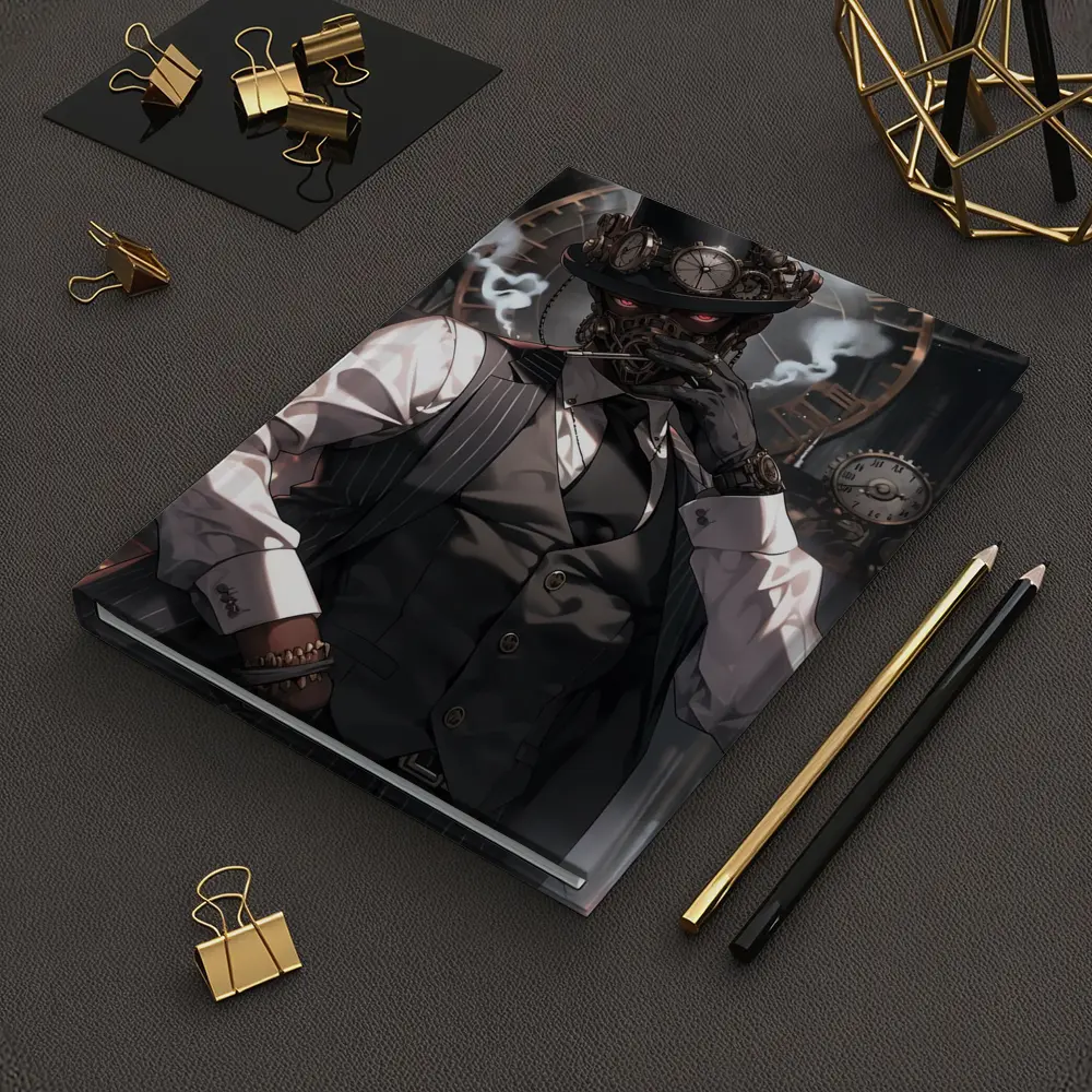 Steampunk Anime Gentleman With Clocks Background – Notebooks