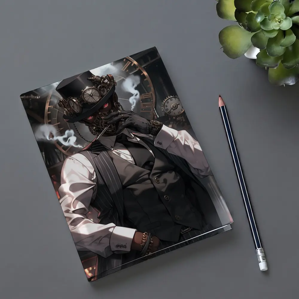 Steampunk Anime Gentleman With Clocks Background – Notebooks