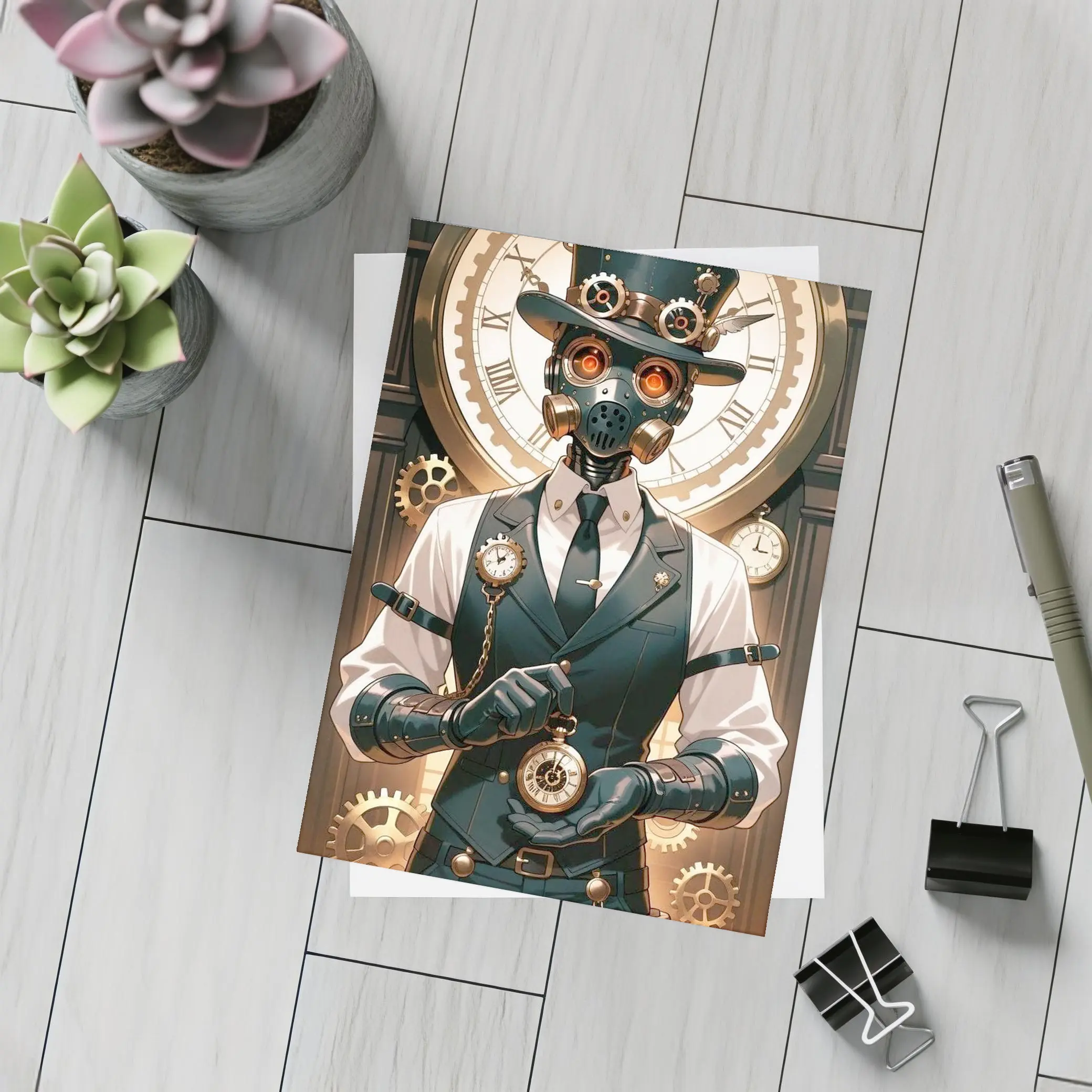 Steampunk Robot Dog Top Hat Clocks – Postcards