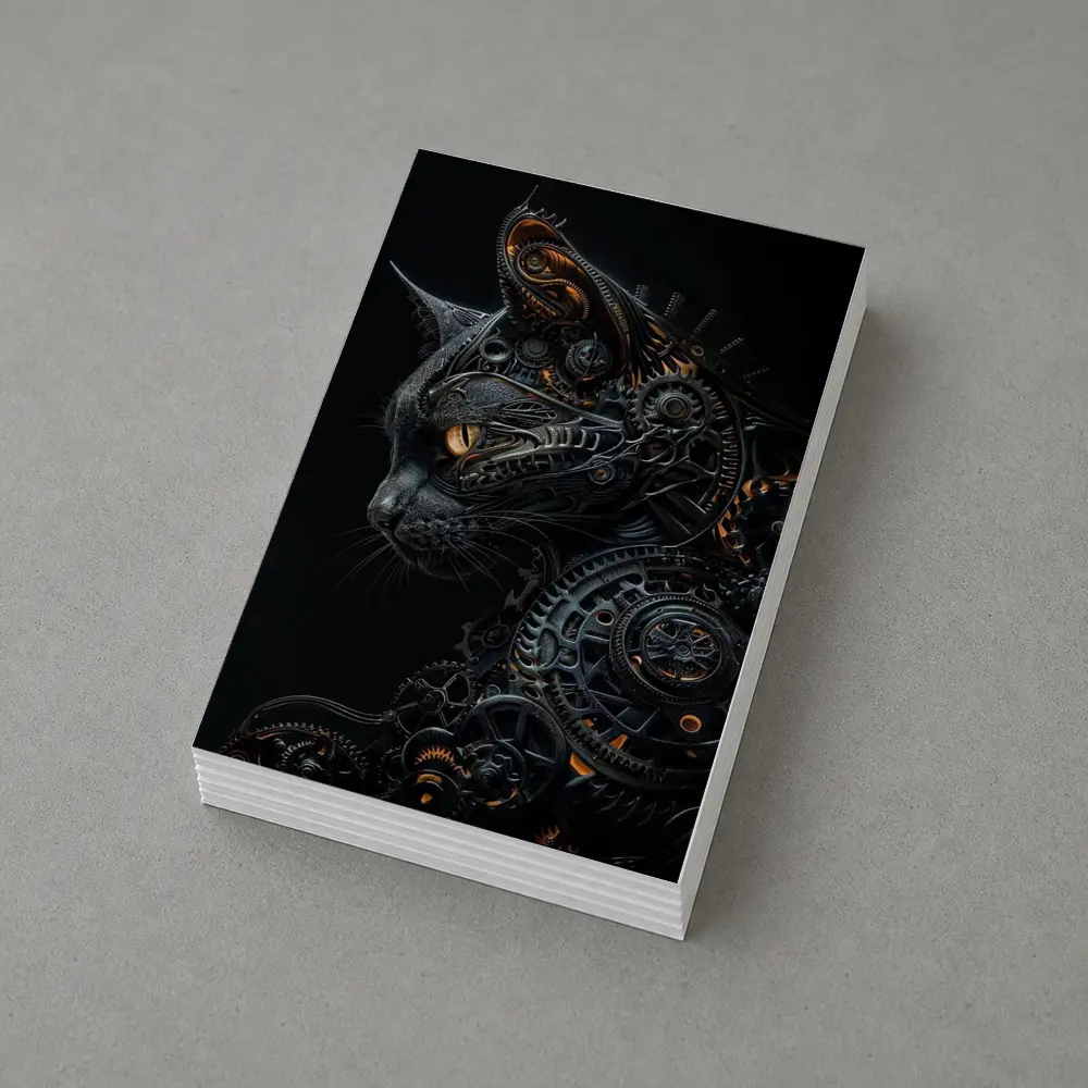 Steampunk Black Cat Gears Dark Background – Postcards