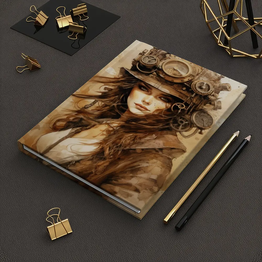 Steampunk Woman Portrait Watercolor Sepia Art – Notebooks