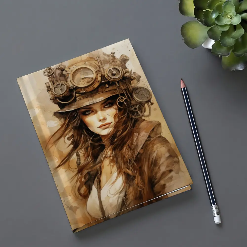 Steampunk Woman Portrait Watercolor Sepia Art – Notebooks