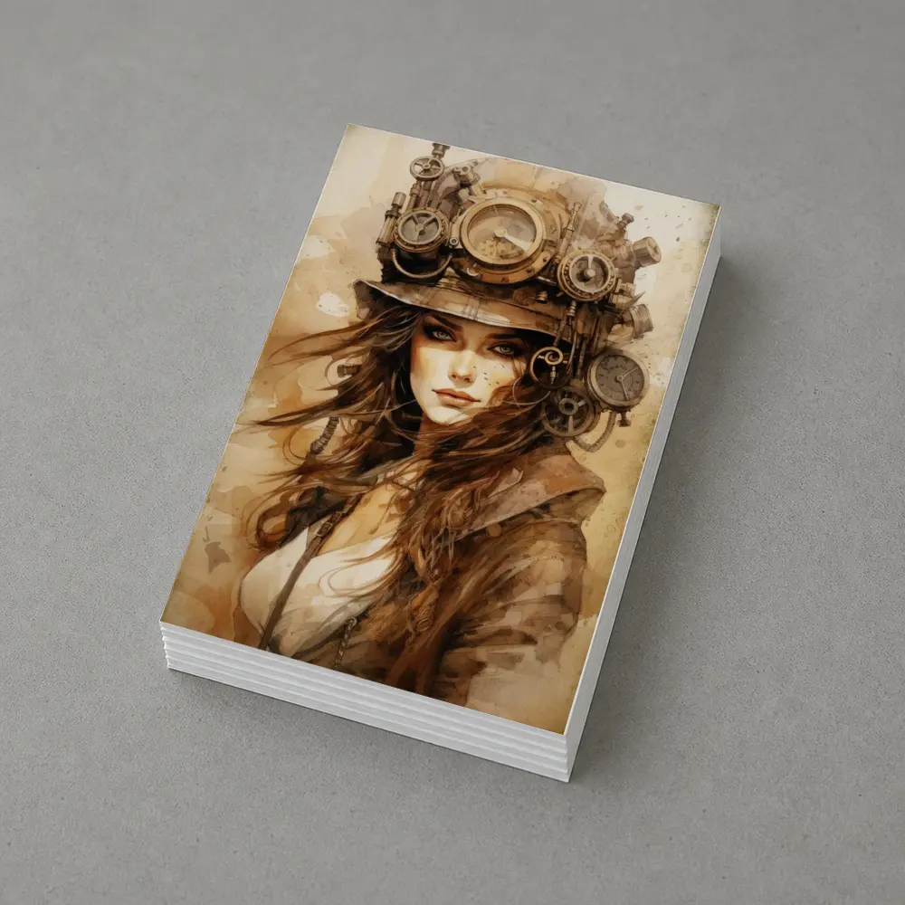 Steampunk Woman Portrait Watercolor Sepia Art – Postcards