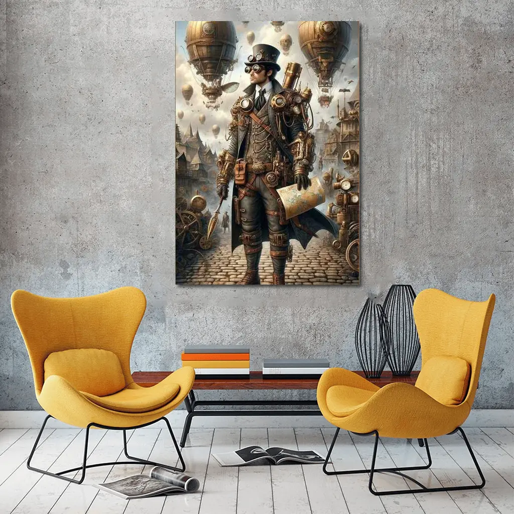 Steampunk Explorer Airships Fantasy City Art – Wall Art